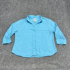 Talbots Irish Linen Shirt Womens XL Blue 3/4 Sleeve Button Front Blouse Preppy